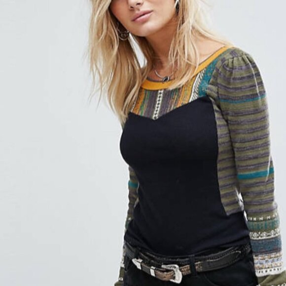Free People XS Sweet Gal Thermal Boho Long Sleeve Top‎ Sweater - Picture 1 of 5